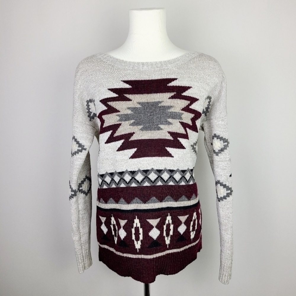 American Eagle Outfitters Aztec Print Wool Blend Crewneck Sweater Medium